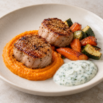 Coriander Pork, Carrot Purée and Mint Yogurt - Fresh Start 30: A Journey To Better Health Coriander Pork, Carrot Purée and Mint Yogurt